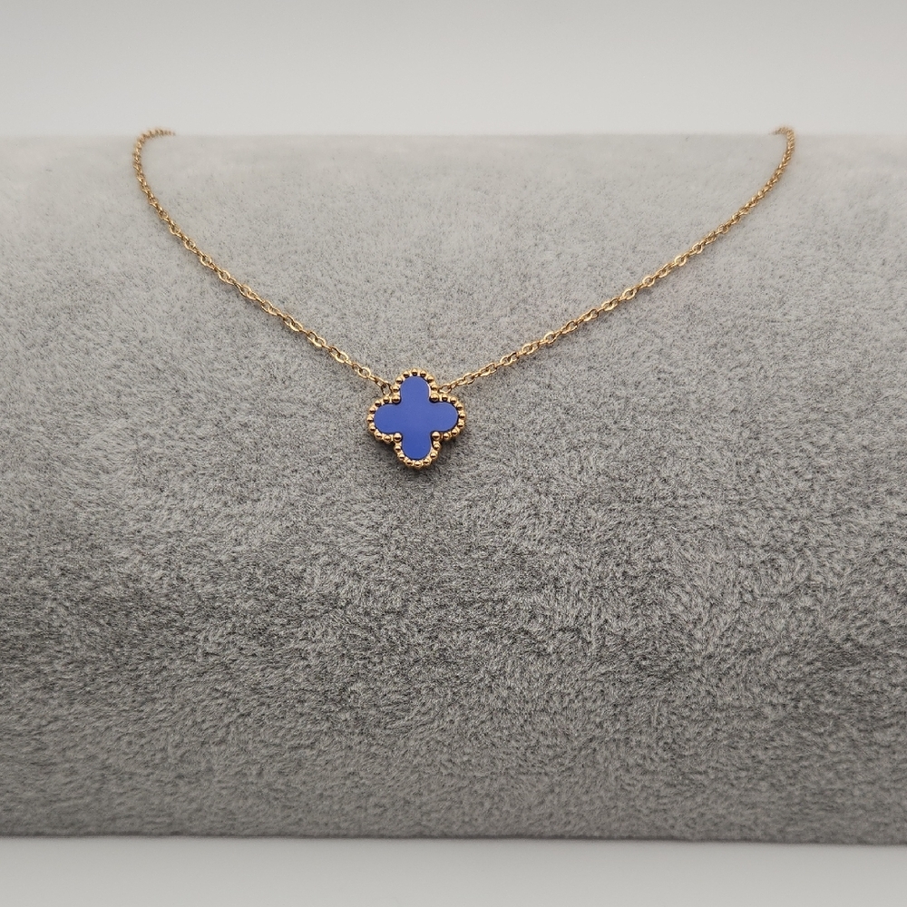Blue Clover Necklace 18k Gold Plated Stainless Steel Dainty Gold Necklace